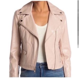 Guess Faux Leather Crop Blush Pink Moto Jacket NWT